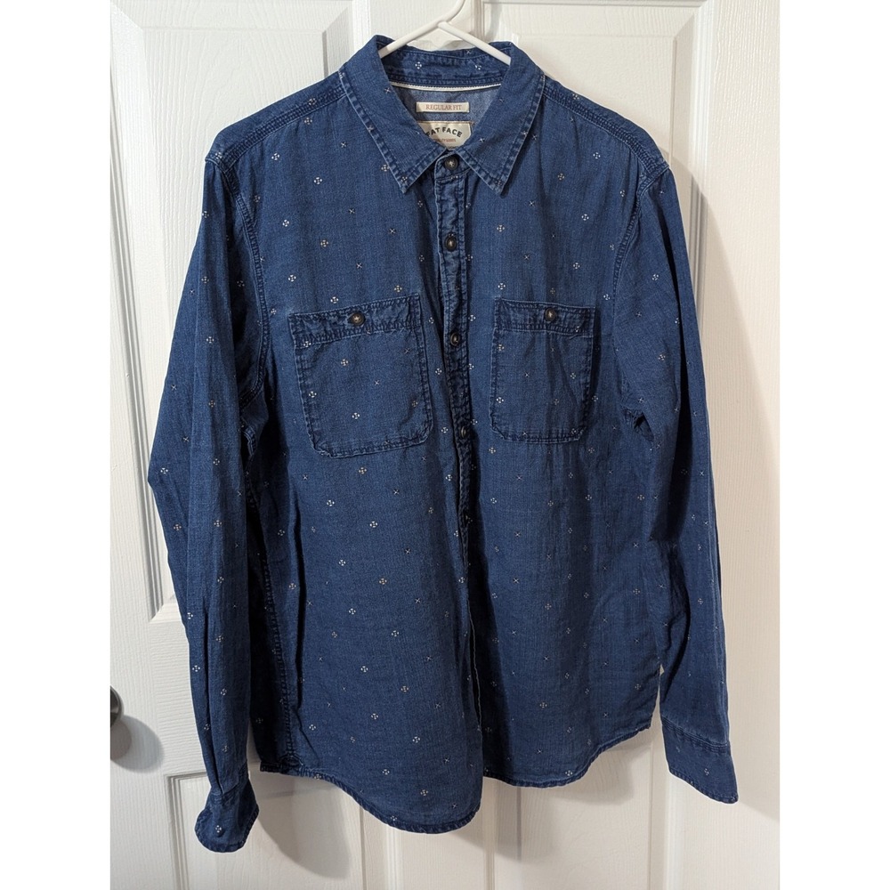Fat Face Denim Long Sleeve Button Up Shirt Men's L Blue Indigo